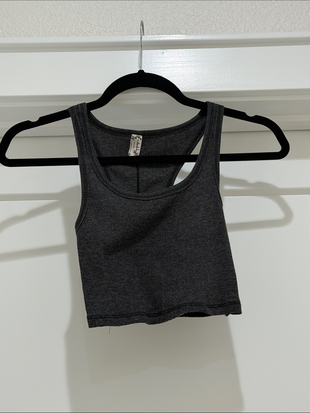 Free People Charcoal Gray Ribbed Crop Tank